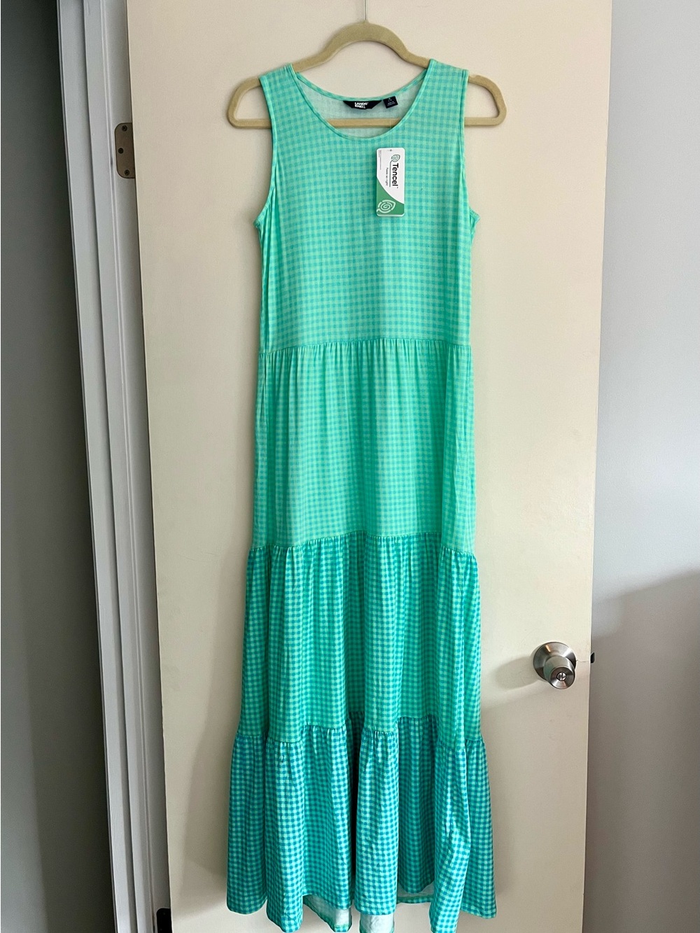 Lands' End Mint Gingham Sleeveless Dress